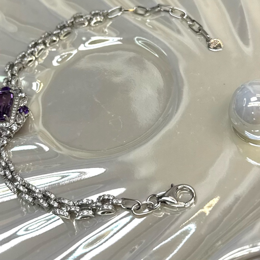 BA6 4.5CT Natural Amethyst WATCH BAND Bracelet Rhodium plated Sterling S925 - Picture 4 of 6